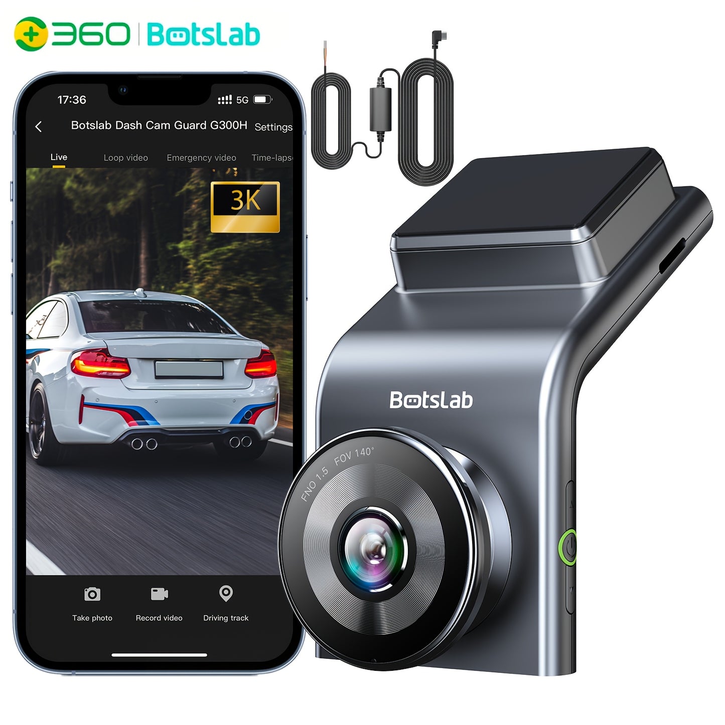 Front Car Dash Cam with 3K, 140° Wide Angle Lens | Built-In Wifi GPS, Night Vision, Motion Detection Alerts, Parking Mode, WDR, Loop Recording - USB-Powered, Compact Design, Vehicle Security, Modern Vehicle Accessory, Durable Construction