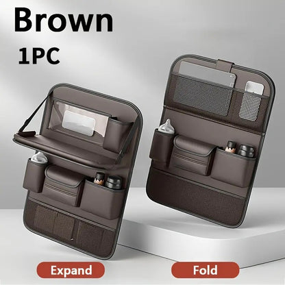 1/ 2pcs Faux Leather Car Backrest Organizer with Foldable Table Holder, Car Seat Backrest Protection Pad, And Foldable Car Seat Organizer with Tablet Stand