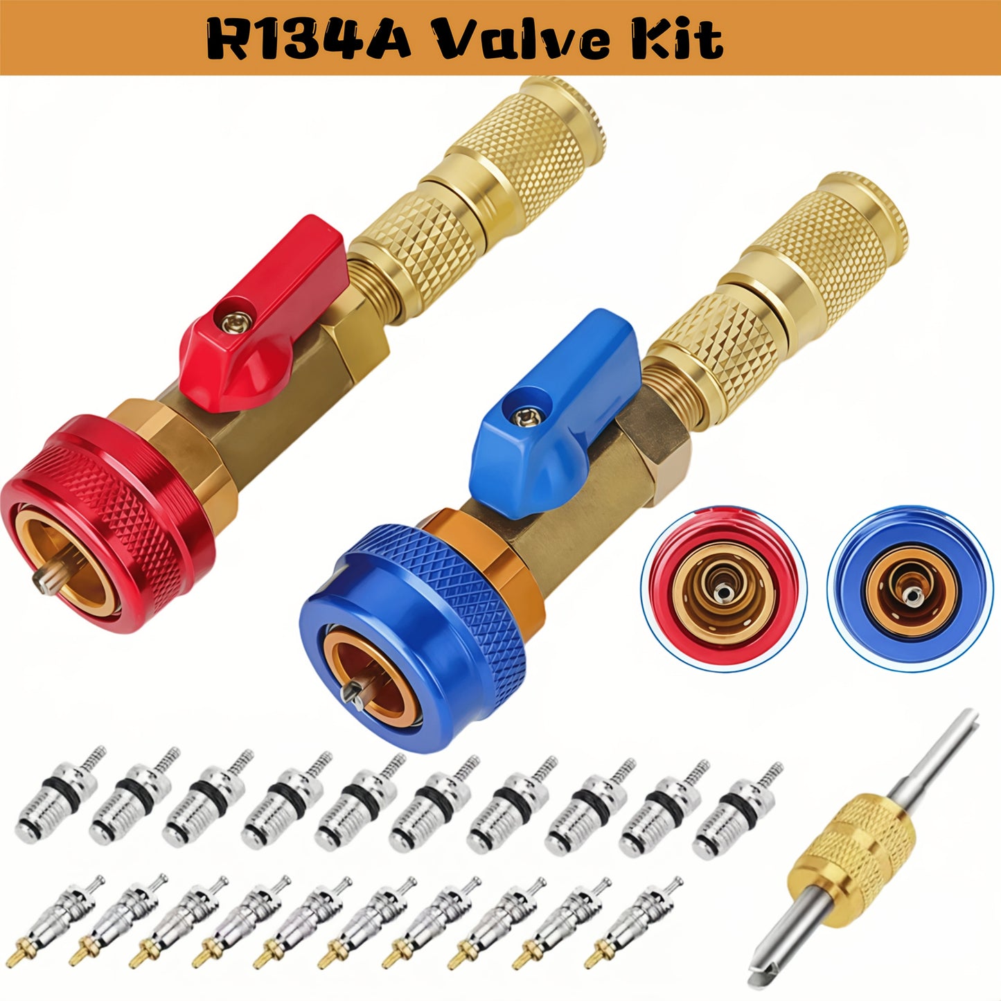Quick Remover And Installer for 2pcs R134A Valve Cores, Featuring High Pressure (Red) And Low Pressure (Blue) Tools for Refrigerant Air Conditioning Systems