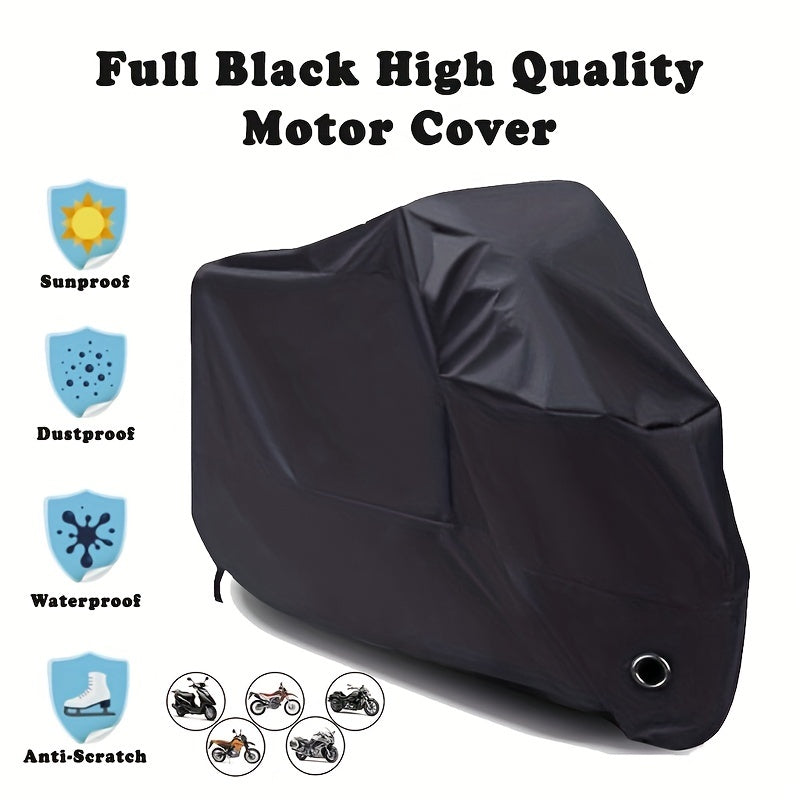 Durable Black Motorcycle Cover, Waterproof And All-Weather Protection, Rain, Snow, UV And Dust Resistant, Suitable for Most Motorcycle Models