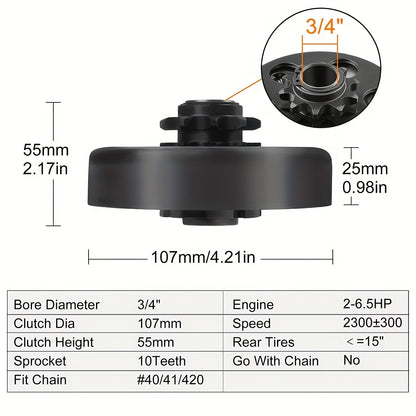 LotFancy Go Kart Clutch 3/4 Bore 10T for #40 41 420 Chain, Predator 212 Centrifugal Clutch, Up to 6.5 HP, Fit for Go Kart Minibike Baja Mini Bike MB165 MB200