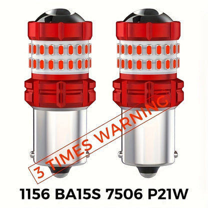 2pcs 1156 BA15S 7506 P21W 1157 BAY15D P21/5W W21/5W 7443 P27/5W 3157 3156 LED Bulb Red Brake Bulbs Stop Tail Parking Light Bulbs 3 Times Warning Brake Light Bulbs No Error
