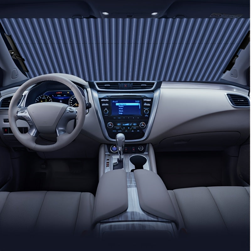 Automatic Retractable Windshield Sunshade with UV Protection Function, Adjustable Sunshade And Insulation Effect, Made of Aluminum Material, Suitable for Various Vehicle Windshields
