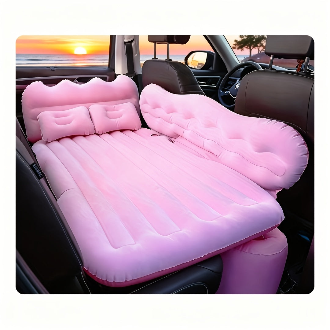 Luxury Premium Black And Stylish Beige Car Inflatable Mattress, Portable And Foldable, with PVC Flocking, Including Storage Bag, Air Pump And Two Pillows, Two Piers, Perfect for RVs, Trucks, And Foldable Beds In The Back Seat Of The Car Seat