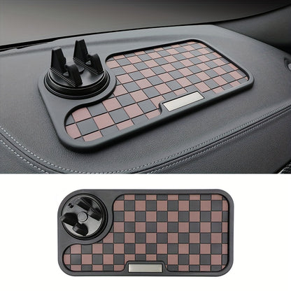 [Car Anti-Slip Mat] Car Anti-Slip Mat Dashboard Ornament Mat Mobile Phone Rotating Holder Dashboard Storage Mat High Temperature Resistant High-End Square Grid Mat Creative Ornament Pad Car Interior Accessories
