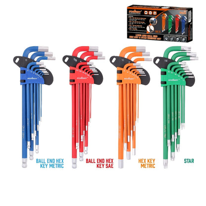 HORUSDY Hex Key Allen Wrench Set Ball End Torx Key Metric (1.5mm-10mm) & SAE (1/16"-3/8") Industrial Grade with Color Coding with T-Handle for Bicycle Repair Household DIY Chrome Vanadium Steel