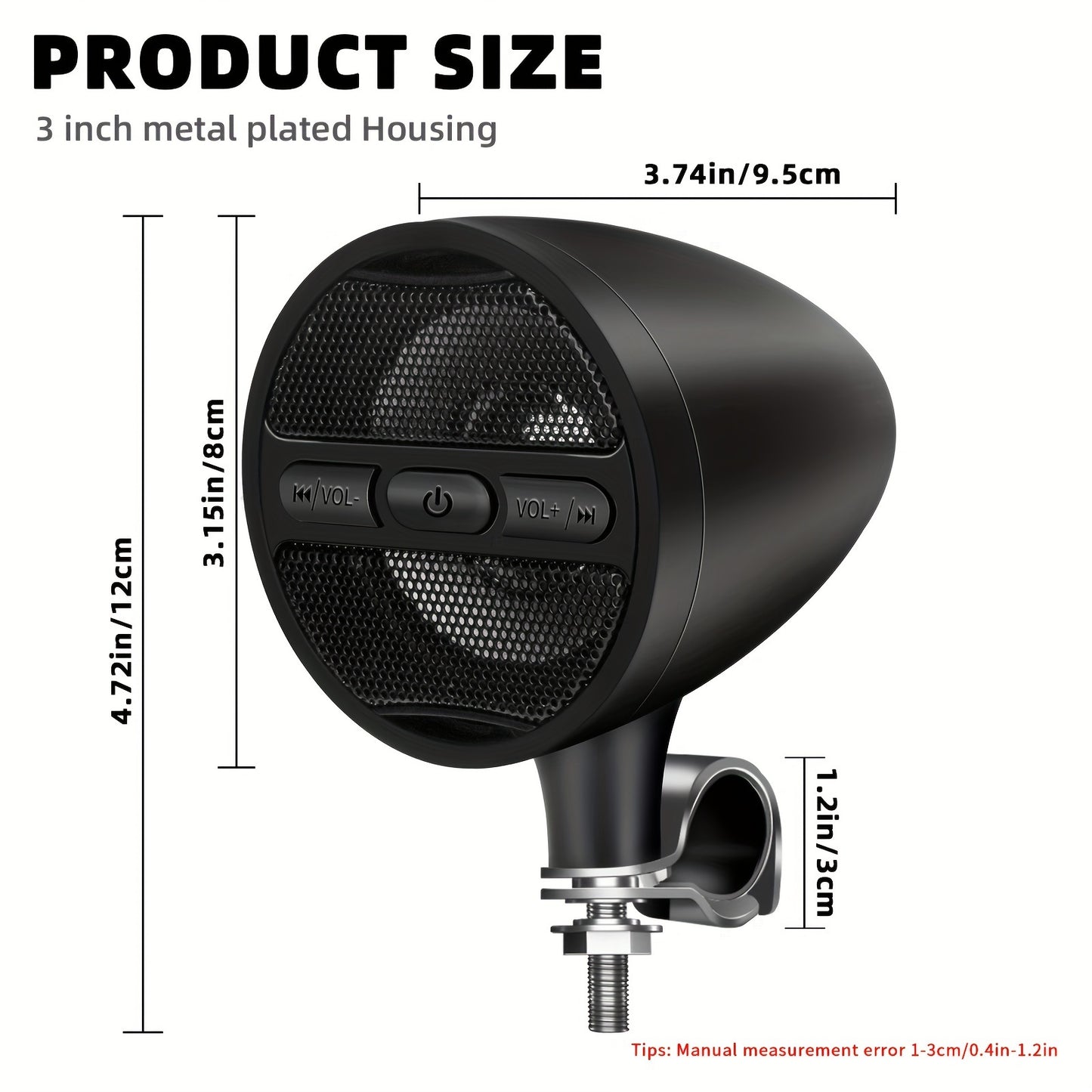 Wireless Motorcycle Audio Stereo Speaker, 12V Handlebar Mount MP3 Music Player Sound Audio Stereo, MP3 USB FM Radio