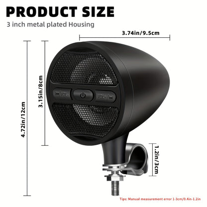 Wireless Motorcycle Audio Stereo Speaker, 12V Handlebar Mount MP3 Music Player Sound Audio Stereo, MP3 USB FM Radio
