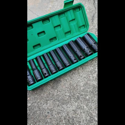 This Set of 1/2 Inch Deep Impact Sockets Comes with a Sturdy Green Storage Case, Perfect for Tasks Like Tire Removal, Mechanical Repairs, And Car Maintenance. It Works Well with Both Electric And Pneumatic Drills