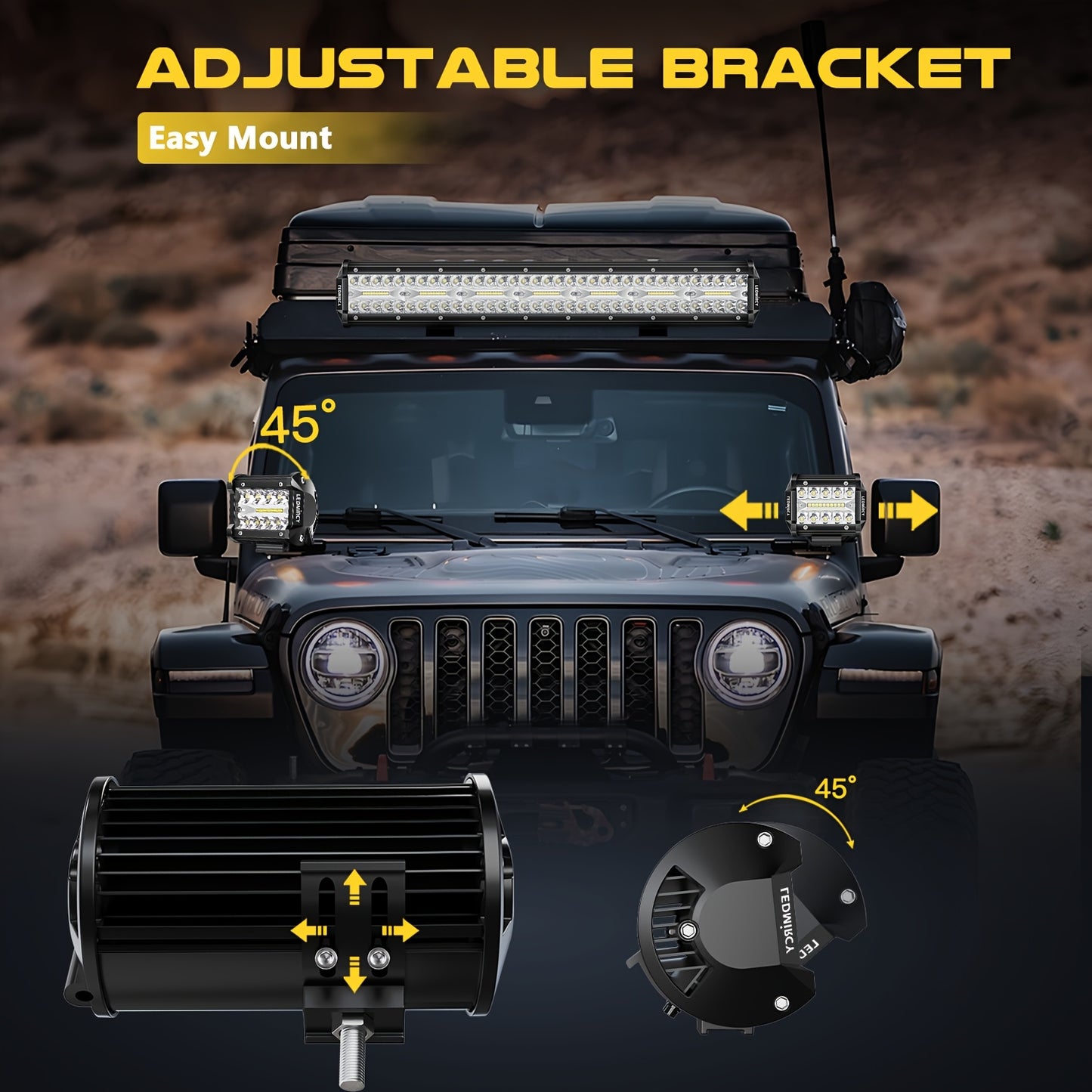 LEDMIRCY 20 Inch LED Light Bar And 4 Inch LED Pods 2pcs Kit, with 3 Leads Wiring Harness Rocker Switch Triple Row Off Road Light Bar, for Off Road UTV ATV Pickup Trucks Boat Yachts