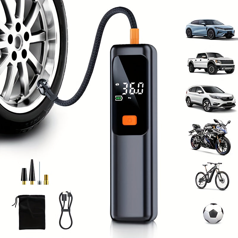 Portable Car Air Pump | Fast Air Filling, Digital LED Tire Pump, Automatic Tire Pressure Detection, Wireless Air Compressor - Suitable For Car, Bicycle, Motorcycle Tires, Basketball Inflating, USB Charging, Rechargeable Battery