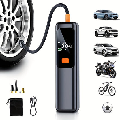 Portable Car Air Pump | Fast Air Filling, Digital LED Tire Pump, Automatic Tire Pressure Detection, Wireless Air Compressor - Suitable For Car, Bicycle, Motorcycle Tires, Basketball Inflating, USB Charging, Rechargeable Battery