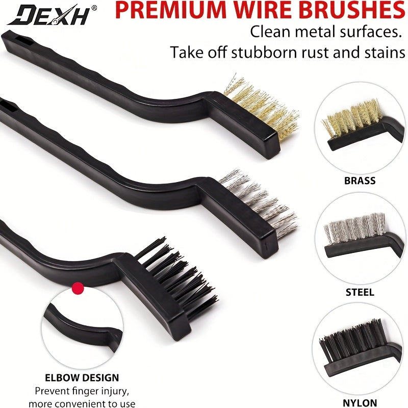 Set of 8 Car Detailing Brushes, Including Tools for Cleaning The Interior, Wheels, Air Vents, And Engine Areas, Featuring 3 Detailing Brushes, 3 Wire Brushes, And 2 Soft Brushes