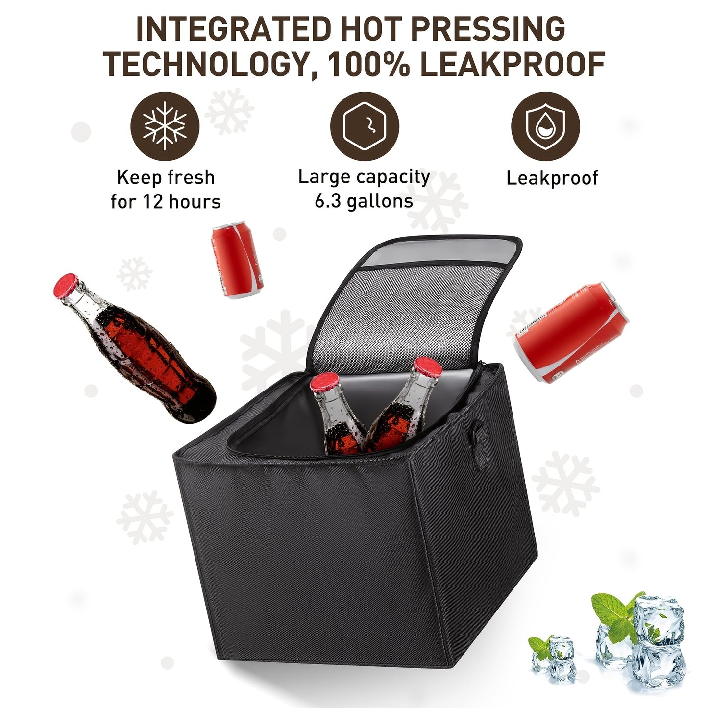 Car Trunk Organizer, Heavy Duty Foldable Storage Organizer, Collapsible Bag Cooler Bag with Lid, 3 Compartments & Straps, Insulated Leakproof Car Cargo Trunk Organizer for Car Truck