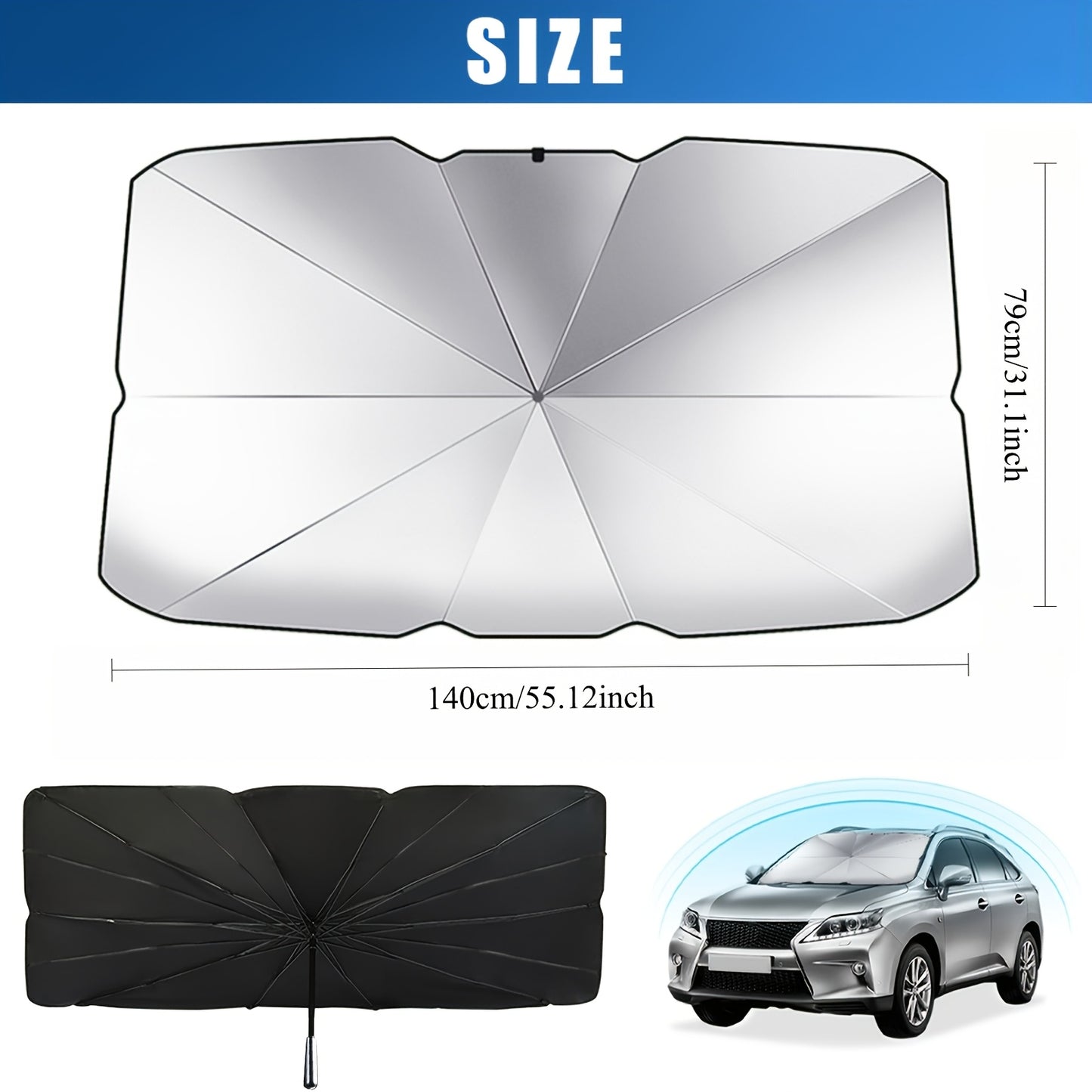 One UV Protection Windshield Sun Shade - Vehicle Front Windshield Visor with Seamless Opaque Insulation for a Wide Range of Vehicle Models