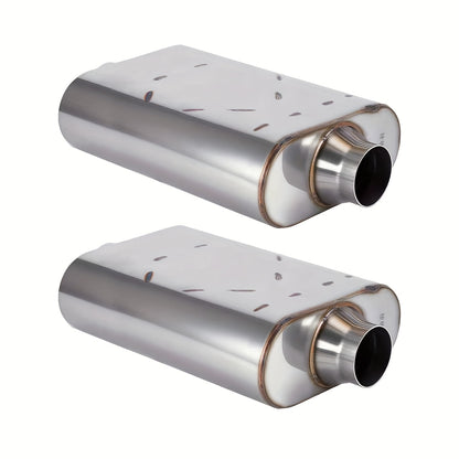 2 Pack Stainless Steel Exhaust Muffler for Cars And Trucks - Anti-Corrosive, 2.5" Exhaust Muffler High-Performance Chamber Design with Aggressive Sound, Overall 17" Center in | Center Out, 2.5"/3.0" Inlet/Outlet