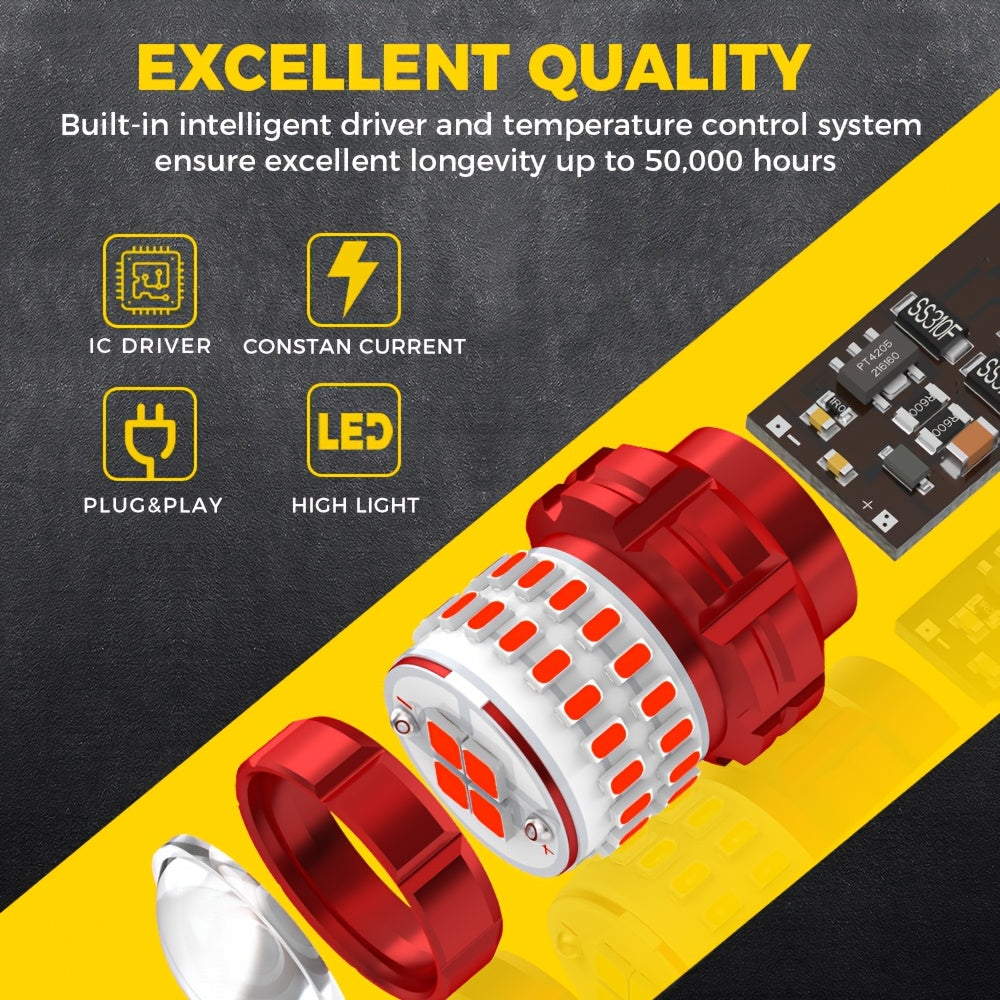 2pcs 1156 BA15S 7506 P21W 1157 BAY15D P21/5W W21/5W 7443 P27/5W 3157 3156 LED Bulb Red Brake Bulbs Stop Tail Parking Light Bulbs 3 Times Warning Brake Light Bulbs No Error