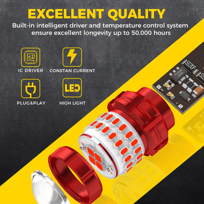 2pcs 1156 BA15S 7506 P21W 1157 BAY15D P21/5W W21/5W 7443 P27/5W 3157 3156 LED Bulb Red Brake Bulbs Stop Tail Parking Light Bulbs 3 Times Warning Brake Light Bulbs No Error