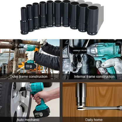 20pcs 1/2" Drive Metric Deep-impact Socket Set, Socket Set 8mm-32mm, Extended Hex Socket Set for Electric Wrenches, Extended Pneumatic Hex Sockets, Suitable for Electric Wrench Sockets, Automotive Repair And Nut Tools