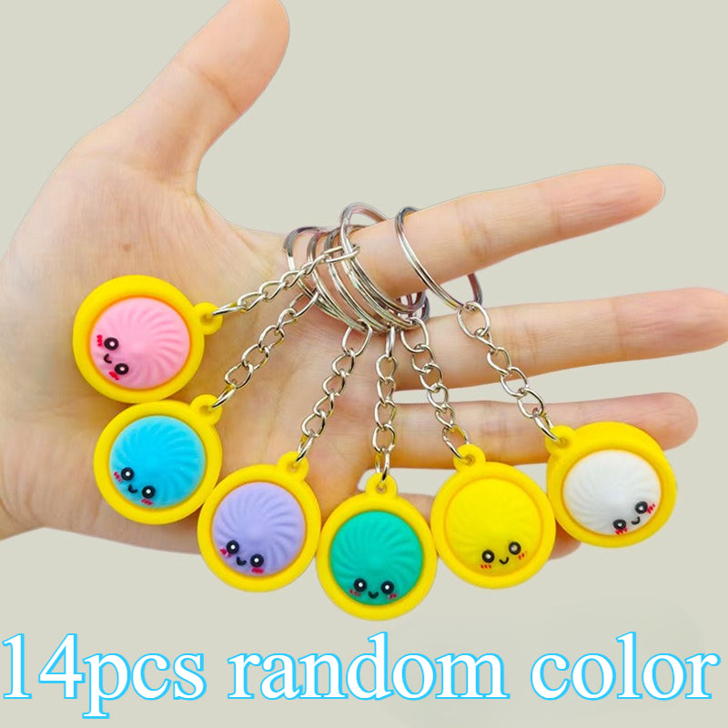 14pcs Keychain Set for Her/Him, Cute Dumpling Keychains in Bulk, Suitable for Classroom Prizes, Gift Bag Stuffing, Steamed Bun And Dumpling Keychains with Steamer Basket, Birthday And Mother'S Day Gifts, Treasure Chest Prizes, Random Colors