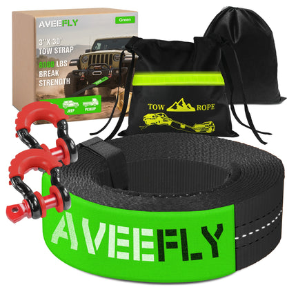 Heavy Duty Recovery Tow Strap, 4000/6000LBS Break Strength (3"x30'/2"x20'), Emergency Recovery Strap Tow Rope for Truck for JEEP ATV UTV Offroad 4x4 Use & More, Towing Strap with 2pcs D Ring Shackles, Reflective Safety Flag, Storage Bag