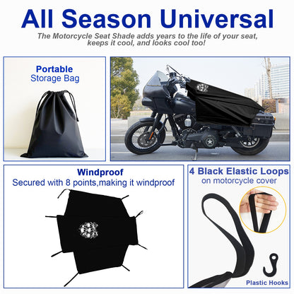 Motorcycle Seat Cover for Most Touring/Full Dress Touring/Cruiser, 300D Oxford Cloth Extra Large Motorcycle Half Cover for Outdoor Rain Snow Dust Protection, with Storage Bag