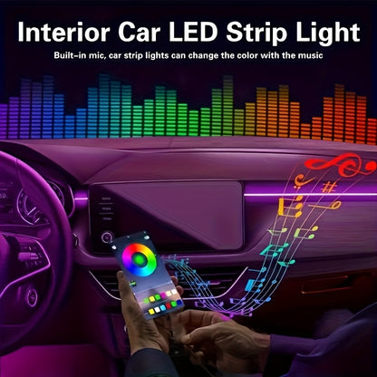 [RGB Multi-Color LED] Automotive LED Interior Light Strip, 5in 1 276 Inch RGB Multi-Color, with Optical Fiber Ambient Lighting Kit, Button And APP Control, Car Car Plug LED Light Strip with Music Synchronization Mode, Without Battery