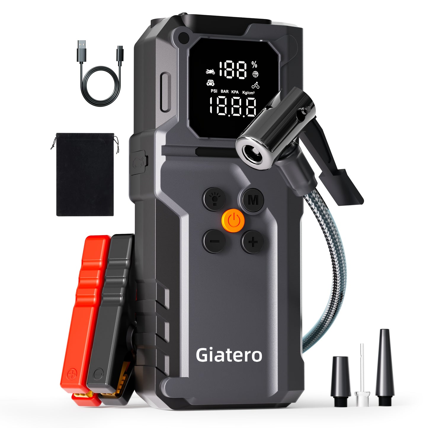 Portable Car Emergency Starter Power Supply, Equipped with an Air Compressor Tire Inflator, Suitable for Up to 3.7gal Gasoline Engines And 3.17gal Diesel Engines, And Specifically Designed for 12V Trucks And Cars As an Emergency Starter Power Supply