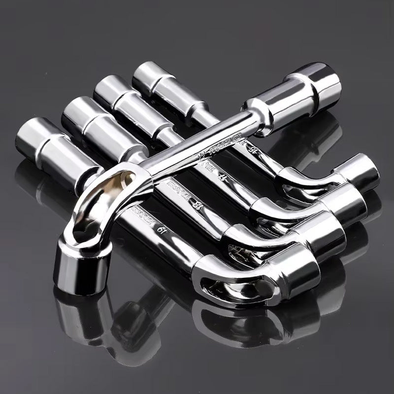 Set of 6 Hardware Tools Including a Mirror Perforated Wrench, L-Shaped Elbow Socket Wrench, And a Double-Headed Elbow Perforated Hexagon Socket Pipe Wrench