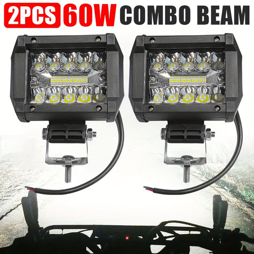 Set of 2, 4-Inch LED Work Lights, 60W, Suitable for Motorcycles And Boats, Offering Universal Ultra-Bright Illumination for Daytime Driving And External Modifications, Without Battery