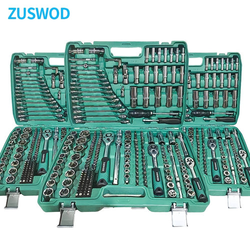 High End Professional 216 Tool Set, 1/4" 3/8" 1/2" Drive Depth And Standard Sleeves, Ratchet Wrench Set, S2 And CR-V Sleeves, Automotive Parts Repair Quick Ratchet Wrench And Other Automotive Repair Parts, Professional Racing Grade Repair Tool Set