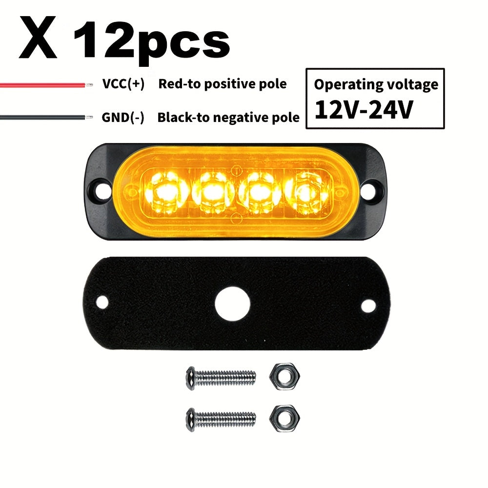 12pcs New Upgraded 12V-24V Universal LED Light for Atv Utv Boat Bike-Heavy-Duty Off-Road with Amber/Red/White, 12-24V Vehicle