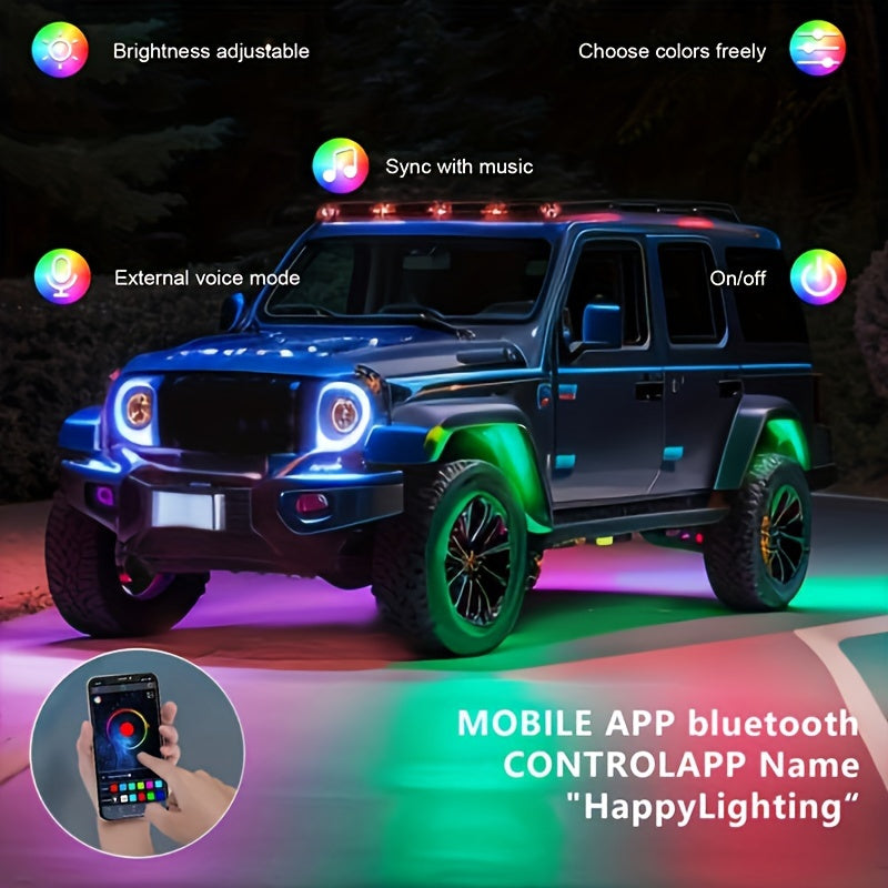 [LED Rock Lights] 8pcs And 4pcs - 15 LED/8 Pods Metal Alloy Upgraded LED Rock Lights, Suitable for Trucks, RGB LED Rock Lights with APP/Music Mode, Suitable for Jeeps, Trucks, UTVs, SUVs And Golf Carts, Neon Light Chassis Kits for Backlights, Car Accessor