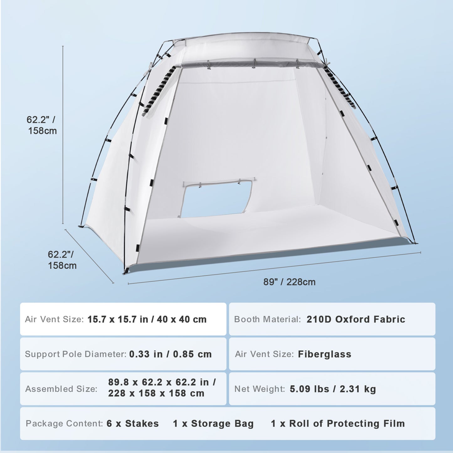 VEVOR Spray Paint Shelter Spray Paint Tent 90*62*62in/120*84*72in Portable Paint Booth DIY