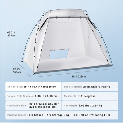 VEVOR Spray Paint Shelter Spray Paint Tent 90*62*62in/120*84*72in Portable Paint Booth DIY