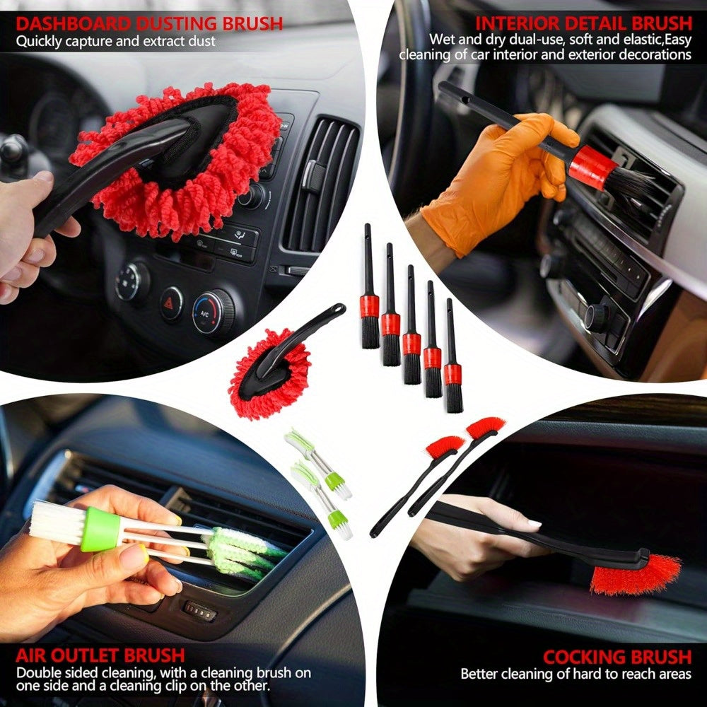 Car Detailing Brush Set, Car Detailing Kit, Car Detailing Brushes, Car Cleaning Kit, Car Windshield Cleaning Tool, Professional Car Care kit - Car Wash Brush kit for Interior Exterior Wheels