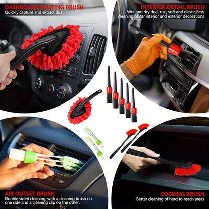 Car Detailing Brush Set, Car Detailing Kit, Car Detailing Brushes, Car Cleaning Kit, Car Windshield Cleaning Tool, Professional Car Care kit - Car Wash Brush kit for Interior Exterior Wheels