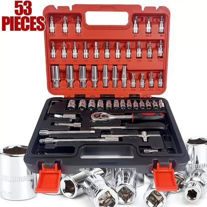 46pcs/53pcs Tool Collection • 1/2 Inch, 1/4 Inch, And 3/8 Inch Drive Depth And Standard Wrench Set • Auto Parts Repair Ratchet Wrenches And Various Other Automotive Tools • Suitable for Automotive And Bicycle Repairs • Christmas Gift