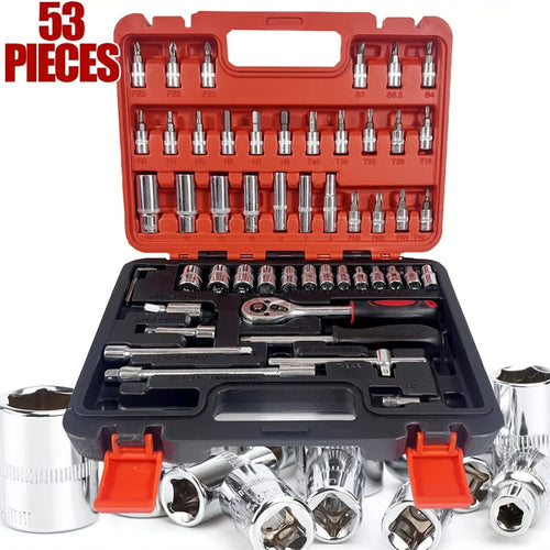 46pcs/53pcs Tool Collection • 1/2 Inch, 1/4 Inch, And 3/8 Inch Drive Depth And Standard Wrench Set • Auto Parts Repair Ratchet Wrenches And Various Other Automotive Tools • Suitable for Automotive And Bicycle Repairs • Christmas Gift