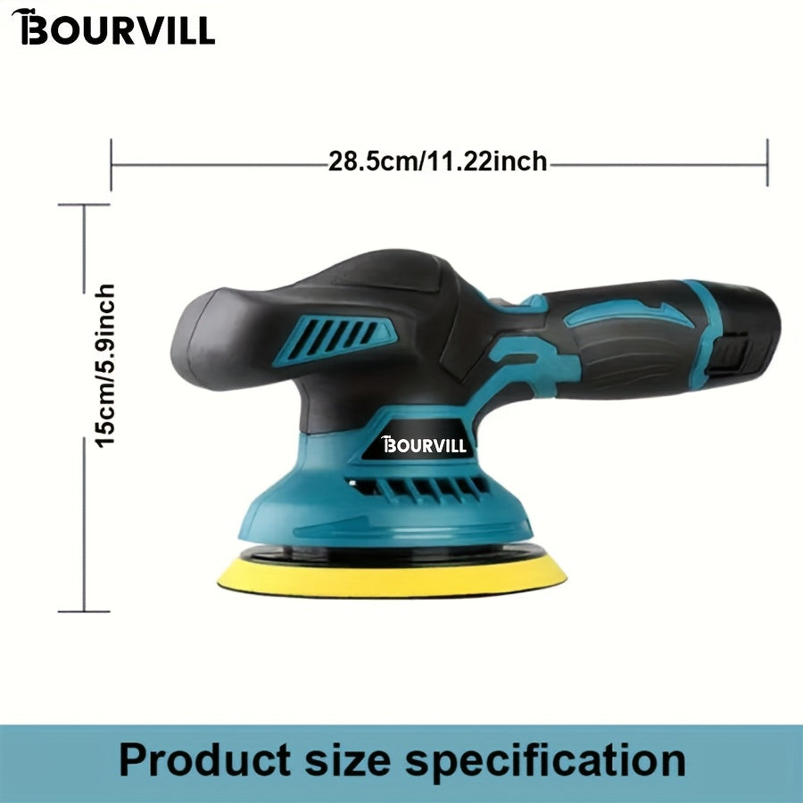 BOURVILL Cordless Car Polisher, Car Polishing Kit, with Battery, 8 Gears, up to 5000 RPM, 5-inch Grinding Screen Button, for Car Detailing/scratch Removal