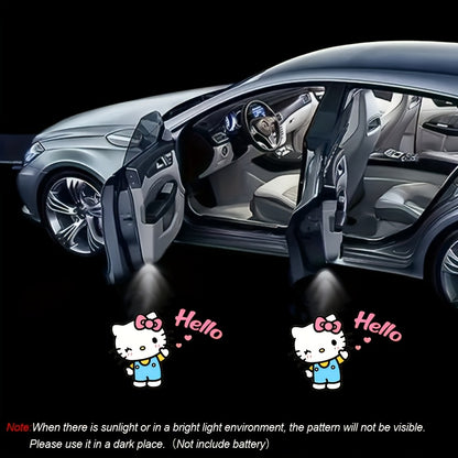 Set of 2 Sanrio Hello Kitty Car Door Lights, Featuring LED Projectors That Display a Cartoon Love Design. These Wireless LED Lights Create a Shadow Effect And Serve As Car Additions, Without Battery