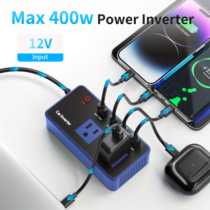 200W Car Inverter, DC 12V To 110V AC Power Inverters For Vehicles With PD 24W USB-C, Dual USB Ports And QC3.0 Fast Charging Ports Car Charger Adapter, Multi-protection Techniques, Car Tools, Good Gift, Without Battery