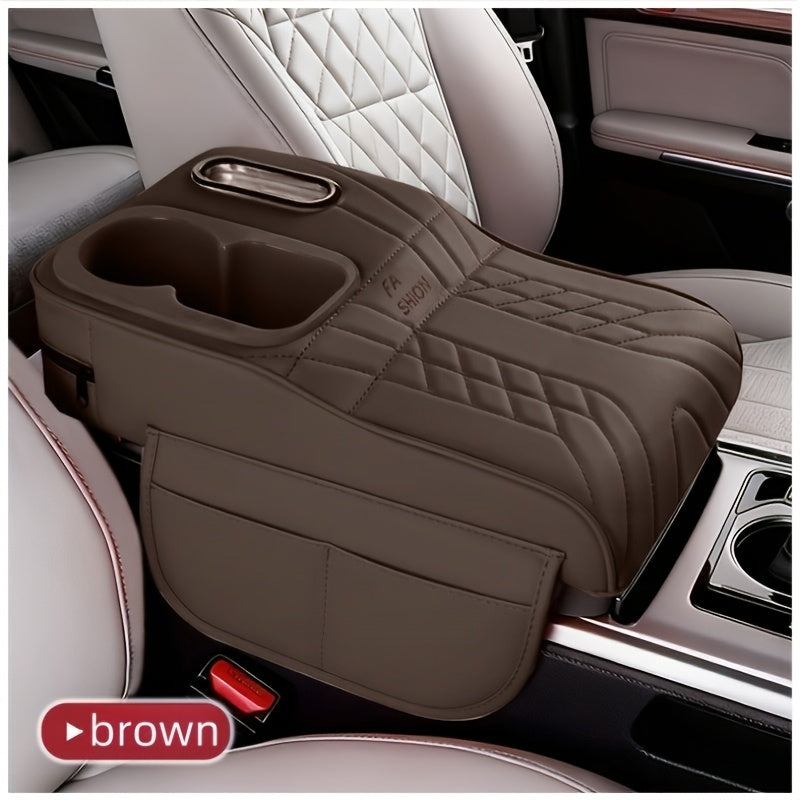 A Car Center Armrest Pad Designed to Elevate Height, Featuring a Tissue Box And a Cup Holder, Available in Various Colors for Storage