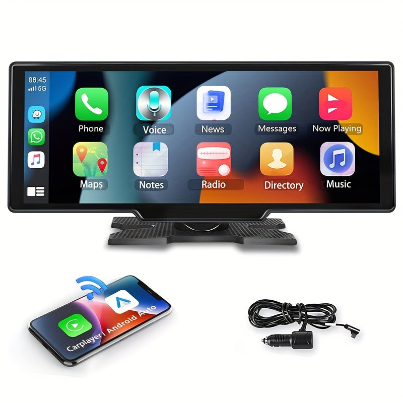Podofo 10.26” Android Auto & CarPlay Wireless Portable Car Stereo with Touchscreen, Wireless/, Voice Control, FM Transmitter, Compatible for Smartphones, Navigation, Handsfree Calling, AUX Receiver for Vehicles