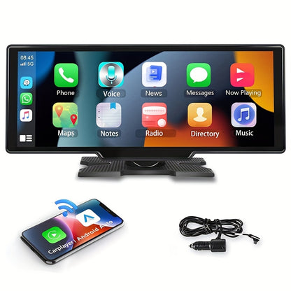 Podofo 10.26” Android Auto & CarPlay Wireless Portable Car Stereo with Touchscreen, Wireless/, Voice Control, FM Transmitter, Compatible for Smartphones, Navigation, Handsfree Calling, AUX Receiver for Vehicles