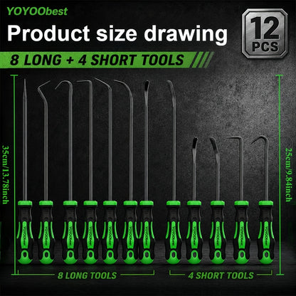 [Heavy-Duty Pick Set] 12pcs Heavy-Duty Pick and Hook Tool Set with Long & Mini Hooks, O-Ring Seal Gasket Puller, Oil Seal Removal Tool, Car, Truck, RV, Boat