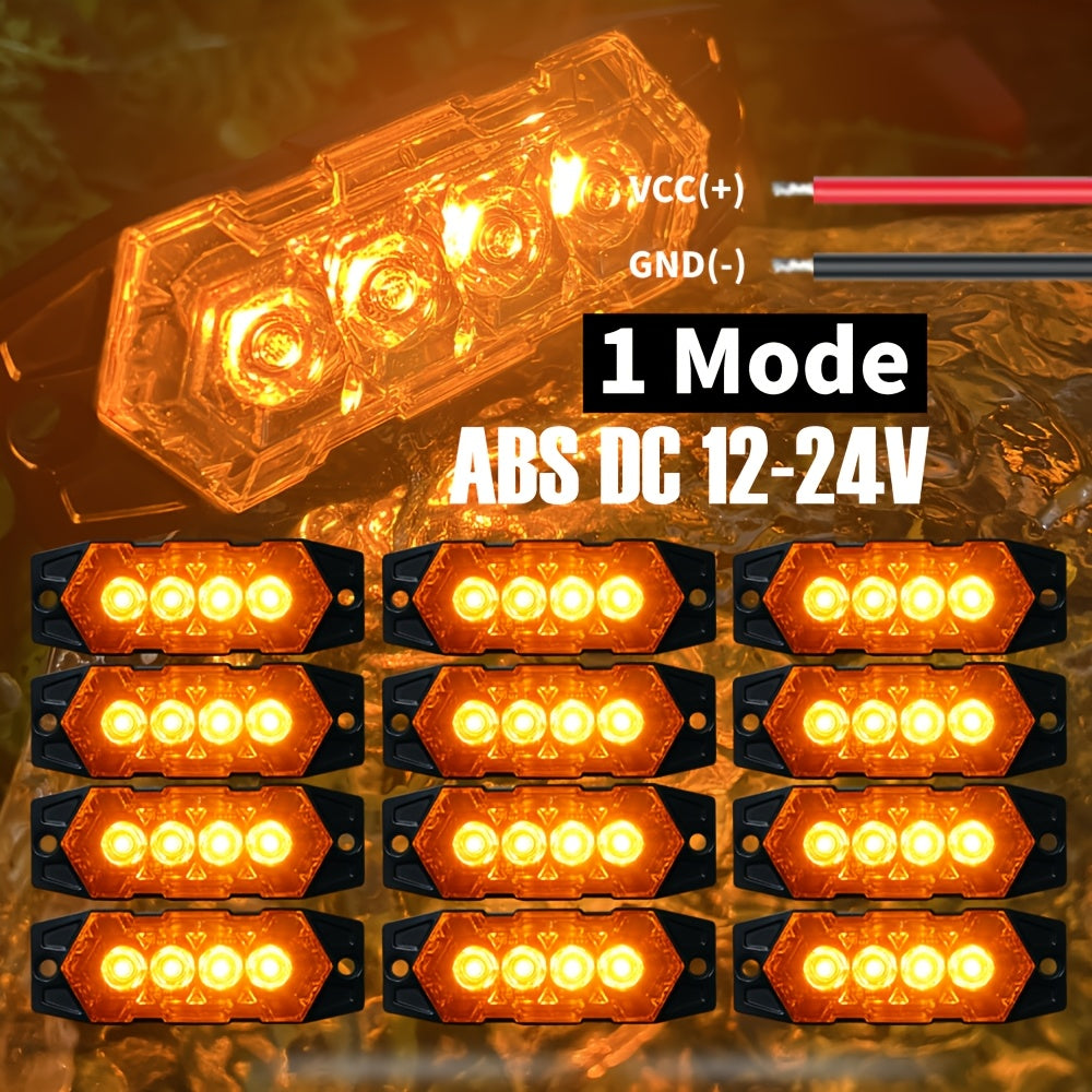 12pcs New Upgraded 12V-24V Universal LED Light for Atv Utv Boat Bike-Heavy-Duty Off-Road with Amber/Red/White, 12-24V Vehicle, Without Battery