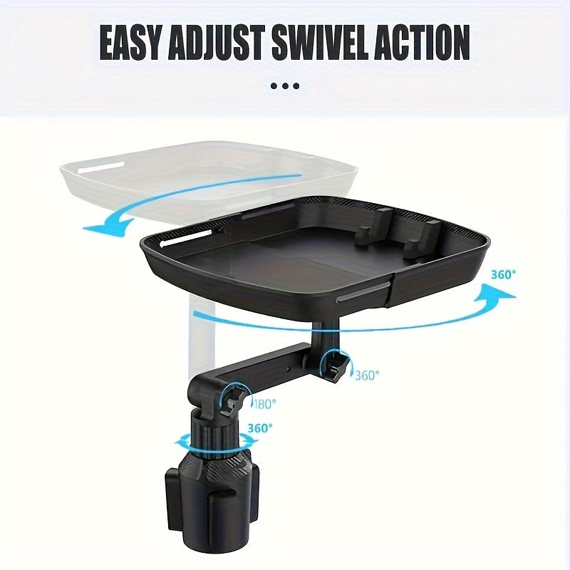 3-in-1 Car Cup Holder Tray Phone Holder - Dual Expandable Base, ABS Adjustable Rotating Bracket