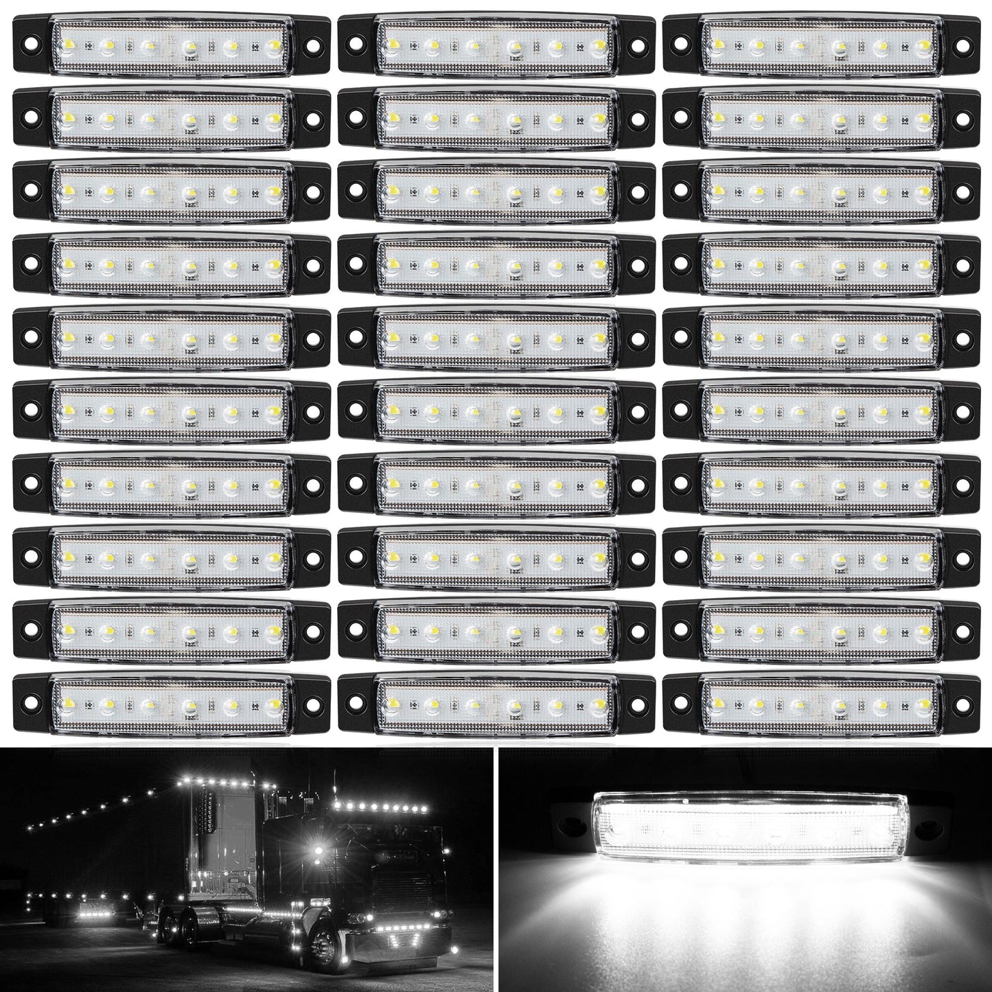 30pcs 3. 8" 6 LED Front Rear Side Marker Indicator Lights LED Lamp Indicator For Car Truck Trailer Lorry Bus -White, Red, Amber, Blue, Green, Purple, Without Battery