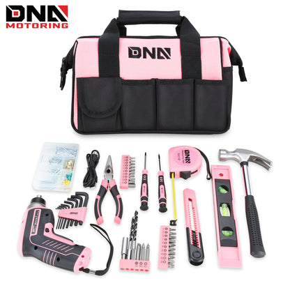 44-Piece Tool Set - Cordless Screwdriver and Household Tool Kit with Canvas Storage Bag for DIY Home Repairing, Gift for Women Girls Ladies